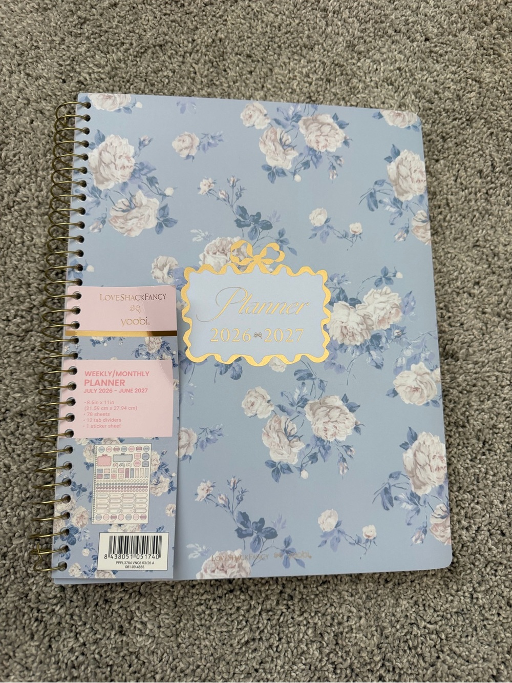 Yoobi Blue Floral Weekly/Monthly Planner with Pink Accents